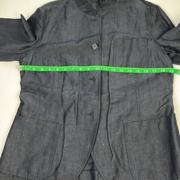 Lafayette 148 Linen/Wool Blazer Mandarin Collar Navy Blue Button Jacket 10 - Picture 7 of 8